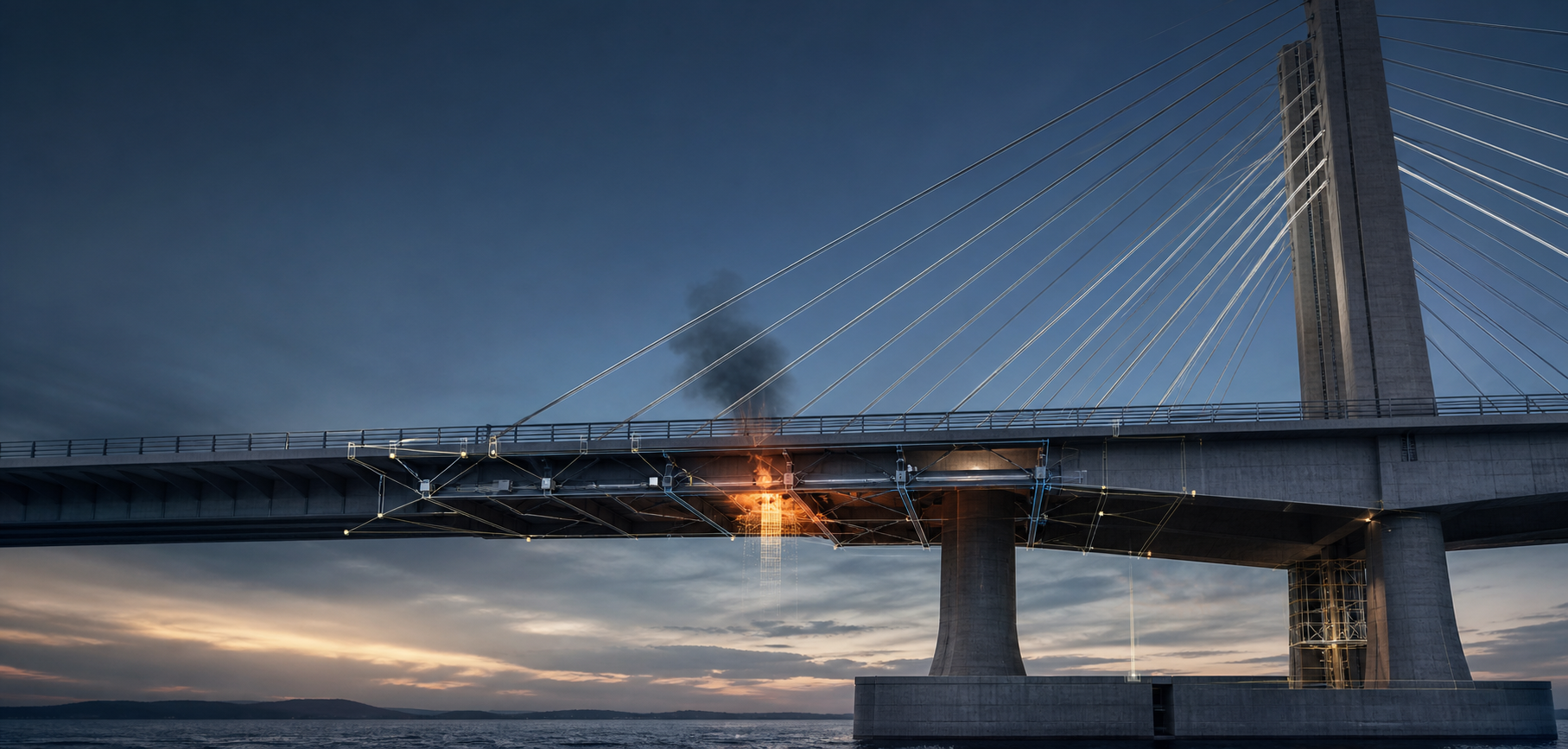 Bridge fire research scene